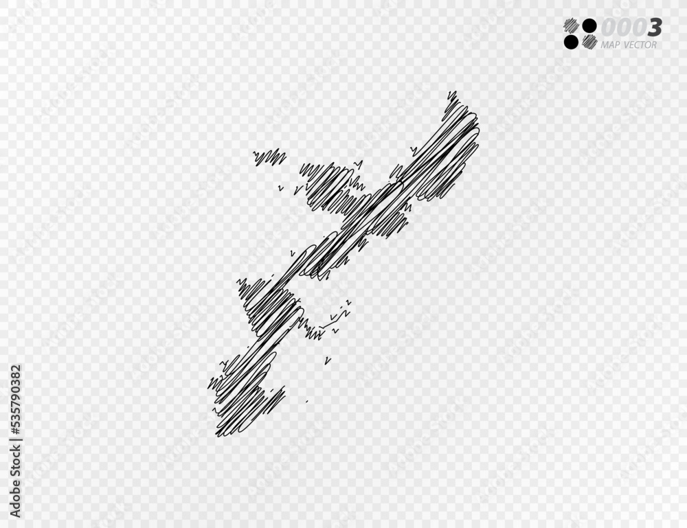 Vector black silhouette chaotic hand drawn scribble sketch  of Okinawa map on transparent background.