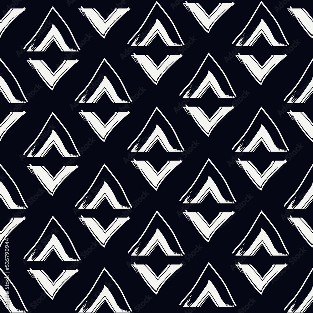 Fototapeta premium Paint brush rhombuses ornament. Seamless lozenges pattern. Hand drawn diamonds backdrop. Tiles wallpaper. Ethnic motif. Geometric background. Digital paper. Geometrical textile print.