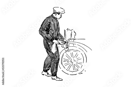 Car mechanic at work - Vintage Illustration