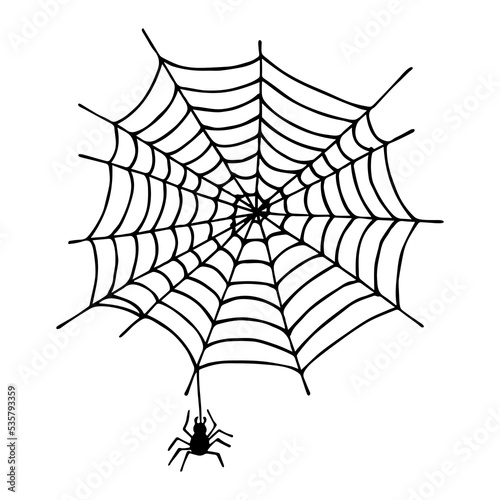 Simple hand drawn spider web illustration. Cute gossamer clipart. Halloween doodle for print, web, design, decor, logo