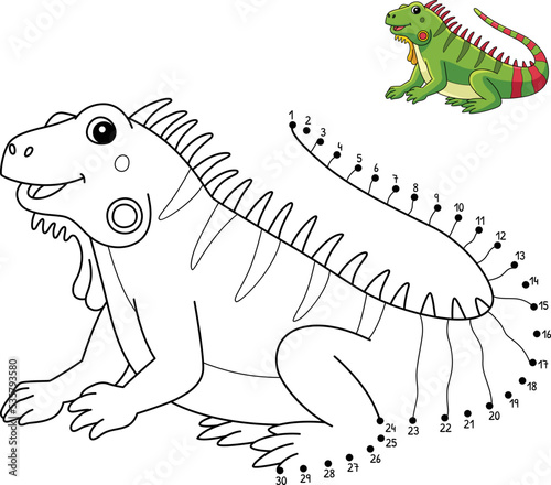 Dot to Dot Iguana Isolated Coloring Page for Kids