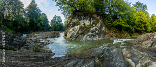 Guk Malyi (Little Guk) waterfall on Carpathian river Pistynka, Hutsulshchyna National Park, Ukraine photo