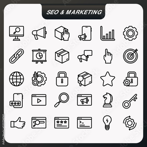 Icon design of SEO and marketing line icon with 30 icon collection
