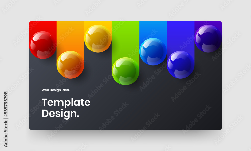 Bright leaflet vector design layout. Colorful realistic spheres landing page illustration.