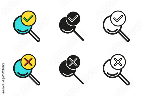 Magnifying glass and search icon with approval and disapproval
