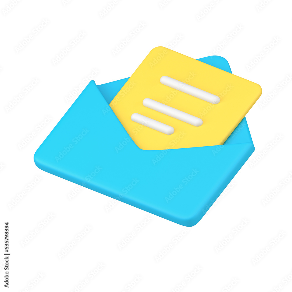 Message in blue 3d envelope. Volumetric sheet of paper with text Message in blue 3d envelope. Volumetric sheet of paper with text