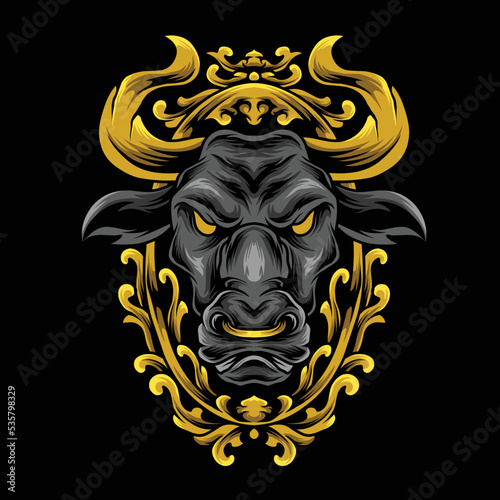 black buffalo illustration design ornaments, can be used for merch purposes, t-shirt designs, posters, etc