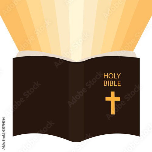 Bright light from book holy bible. Study bible. Vector illustration.