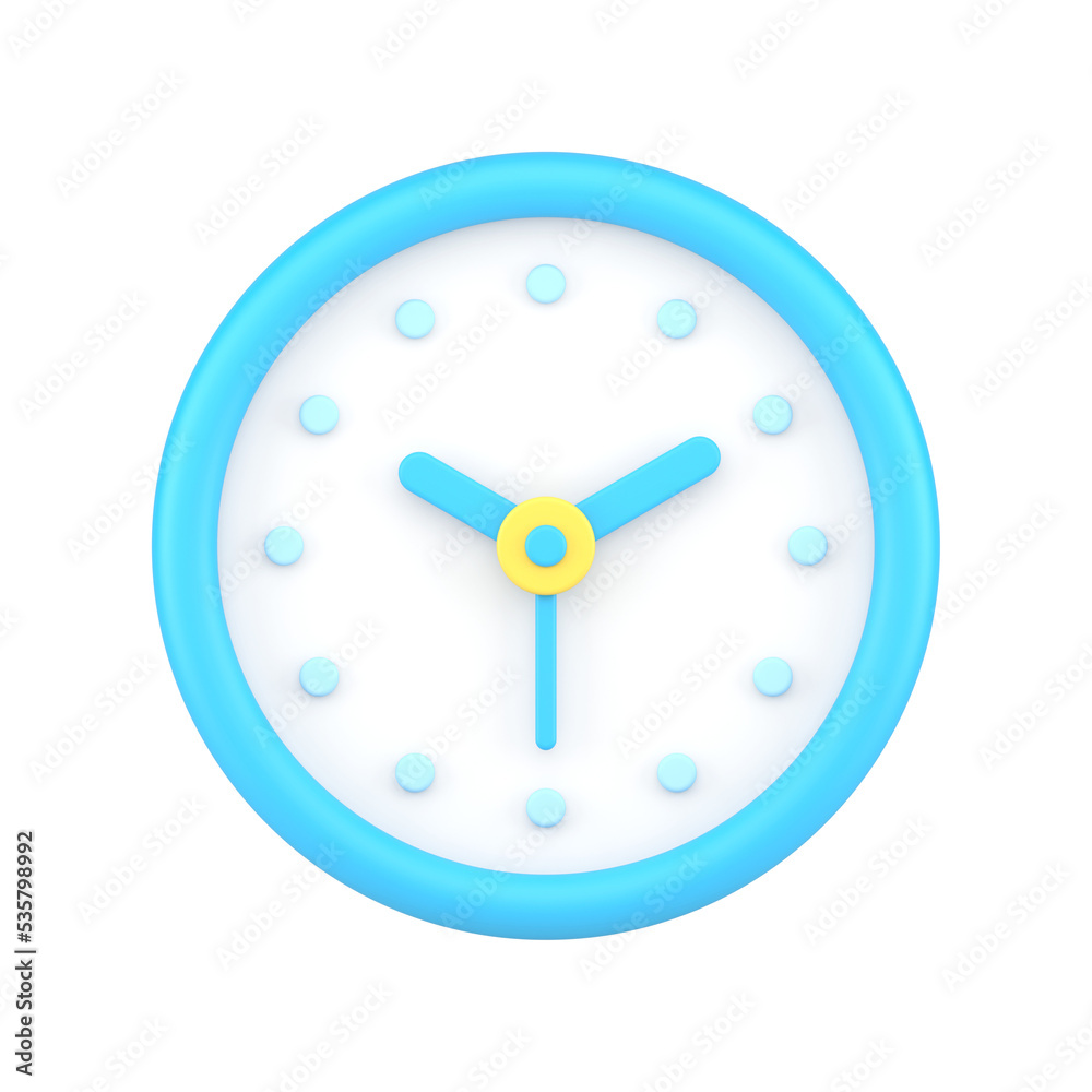 Blue circle wall watch 3d icon  illustration