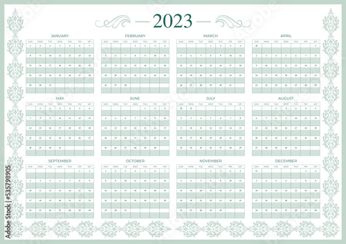 2023 annual calendar with the yearly planner in floral design vector 