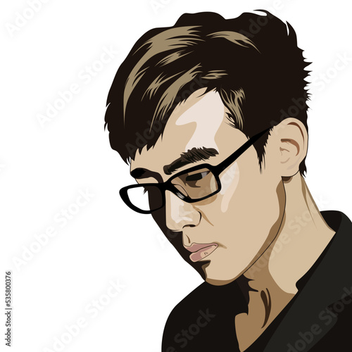 Boy with glasses short hair a blank stare light brown skin vector