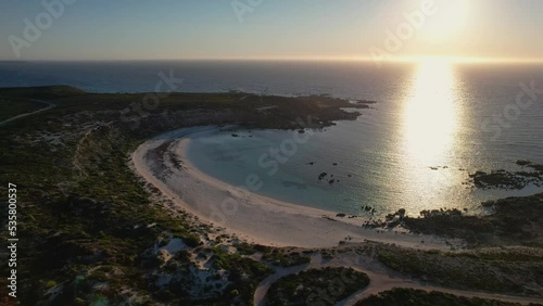 Aerial view of Horse shoe bay towards Corny Point Lighthouse, Sunlight reflection on water surface. Saouth Australia photo