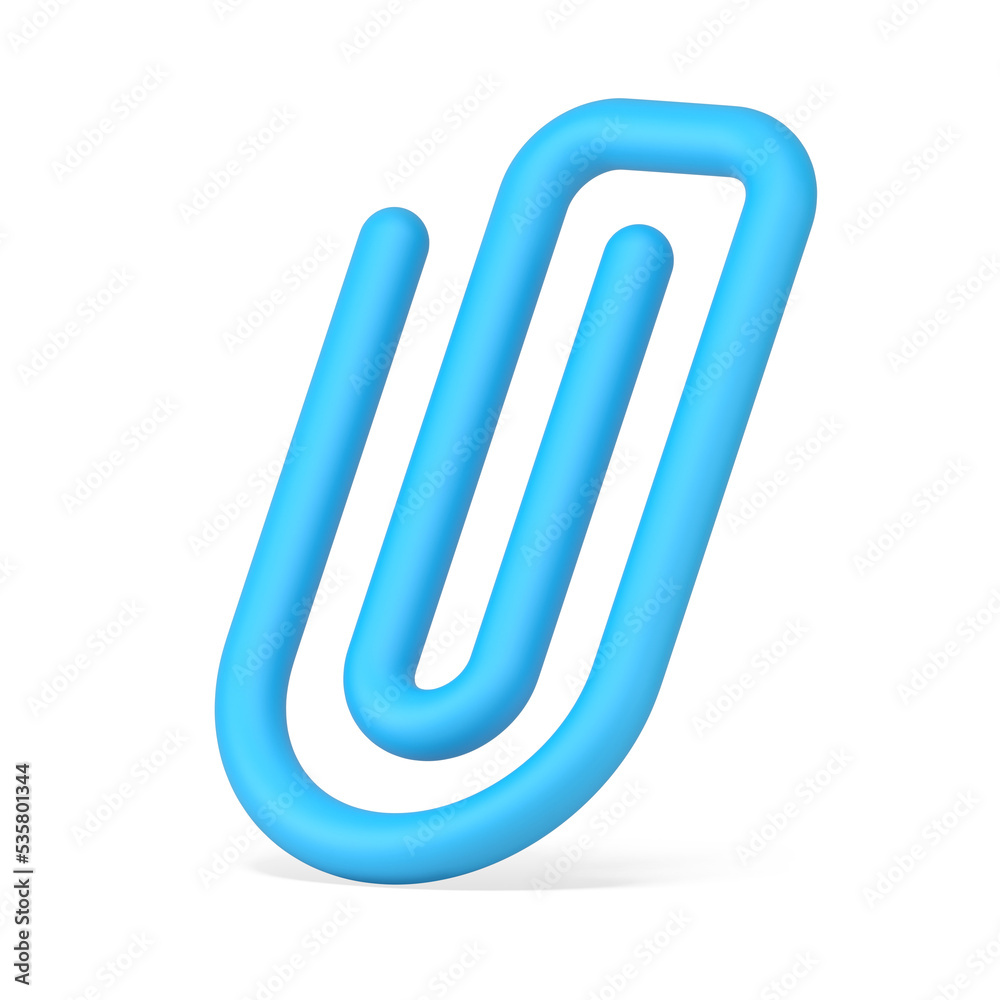 Plastic blue paper clip 3d icon. Tool for fasteners reminder and documents Plastic blue paper clip 3d icon. Tool for fasteners reminder and documents