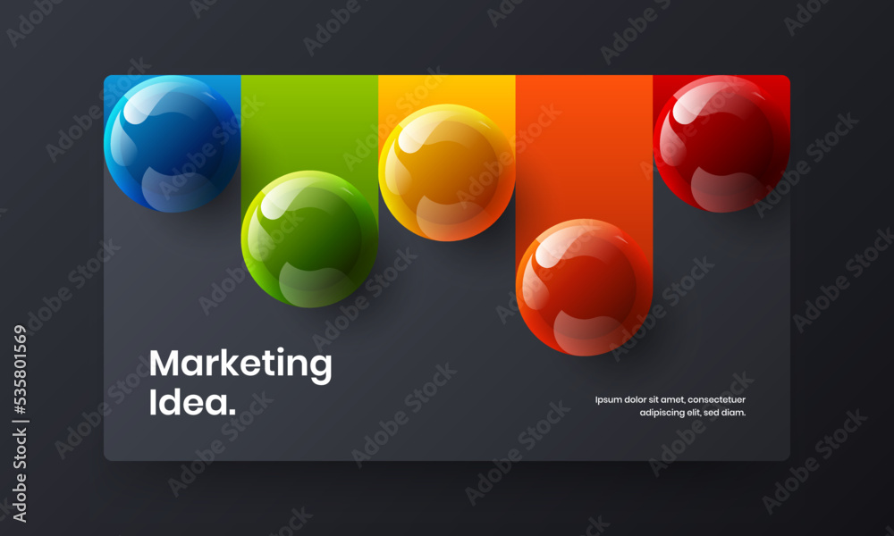 Premium company cover design vector layout. Isolated 3D spheres landing page illustration.