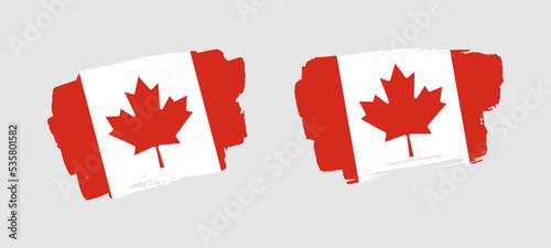 Set of two hand painted Canada brush flag illustration on solid background
