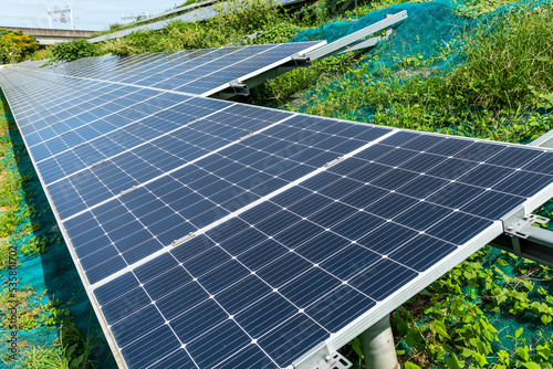 Photovoltaic panels for renewable electrical energy production in Taiwan.