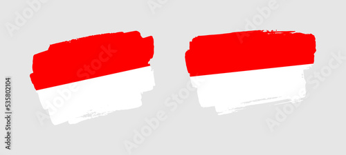 Set of two hand painted Indonesia brush flag illustration on solid background