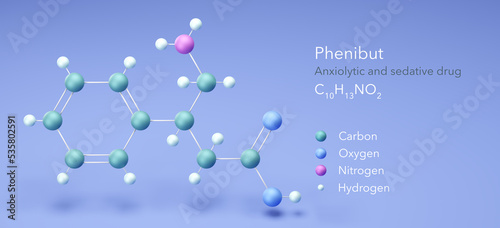 Schilderij op canvas phenibut, molecular structures, Anxiolytic and sedative drug, 3d model, Structur