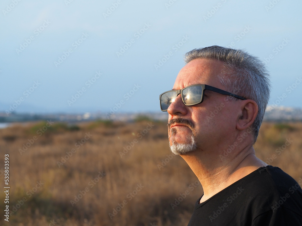 Portrait of man with gray hair and a small gray beard Portrait of man with gray hair and a small gray beard