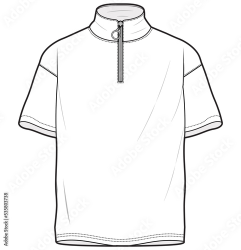 mens high neck half zip t shirt fashion flat sketch vector illustration.