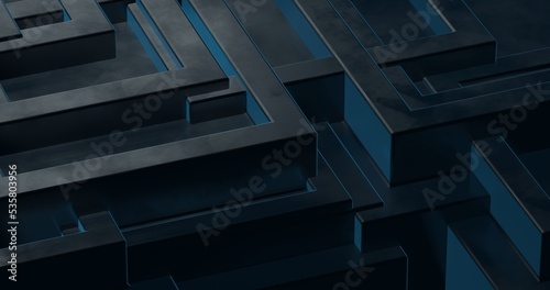 abstract background using elongated cube geometric pattern with black metal texture, slightly dark light, 3d rendering and 4K size