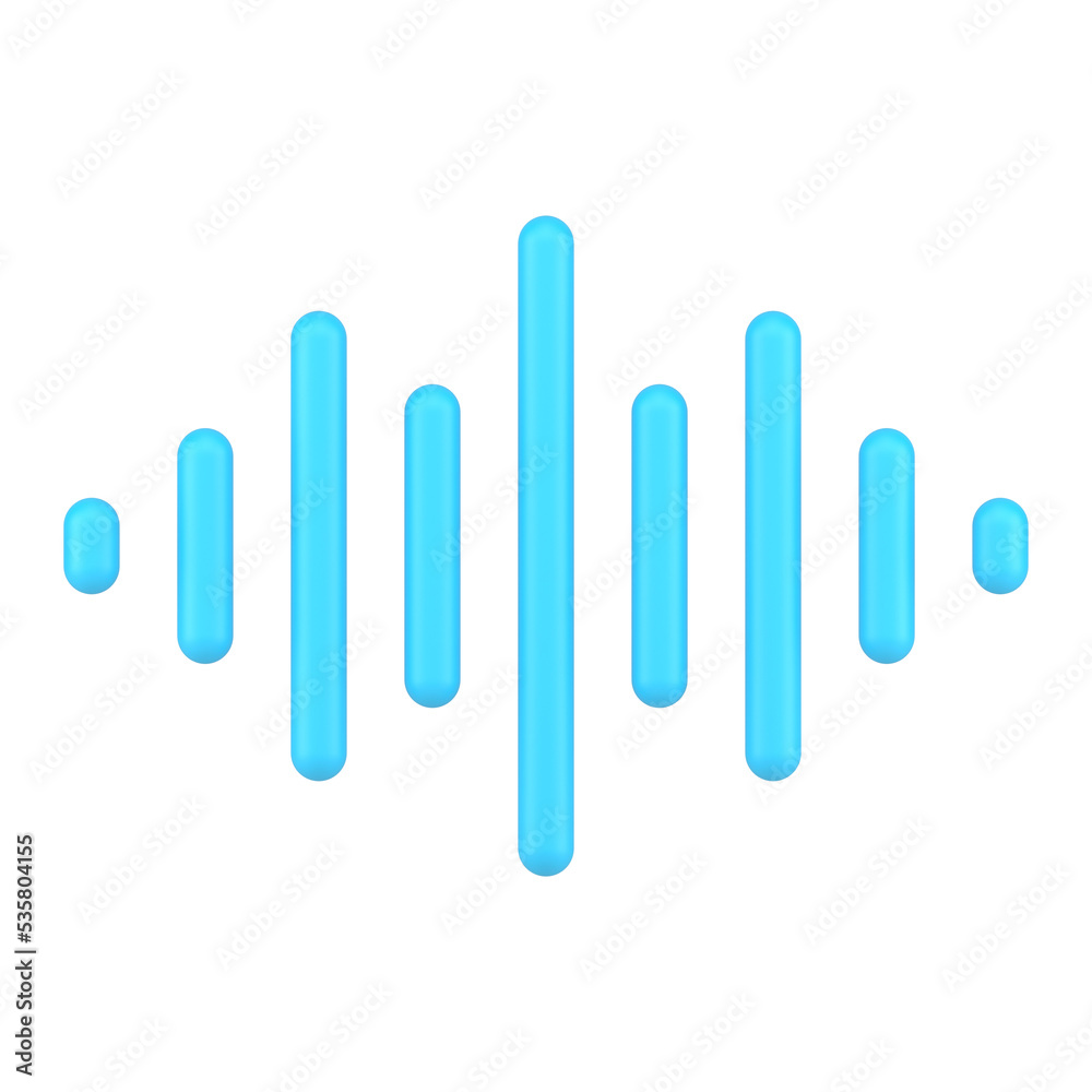 Sound wave 3d icon. Blue bars for voice and audio frequencies