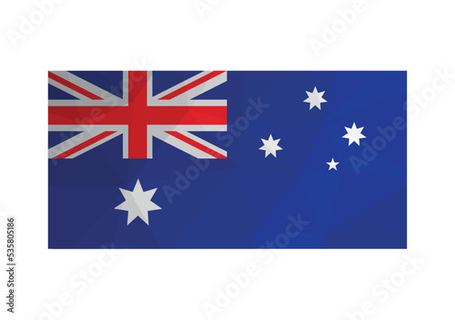 Vector illustration. Official ensign of Australia. National flag with red, bluem white colors. Creative design in low poly style with triangular shapes. White background