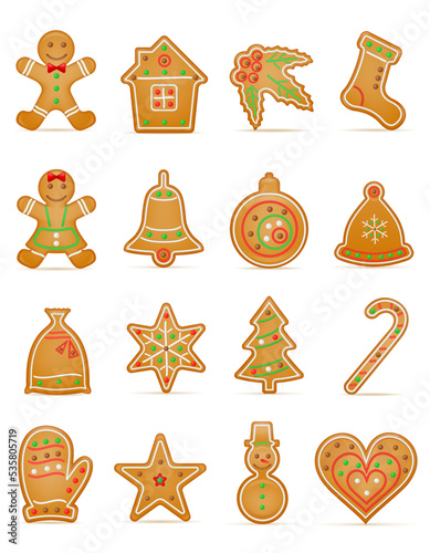 christmas gingerbread cookies for new year's holiday celebration vector illustration