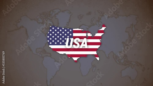 The flag of the United States of America that is waving in the wind and has a map of the country in the pattern of the United States flag. It is a composite garden of Footage.