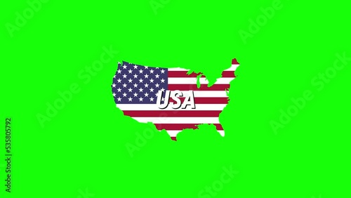 Green screen, The flag of the United States of America that is waving in the wind and has a map of the country in the pattern of the United States flag. It is a composite garden of Footage.