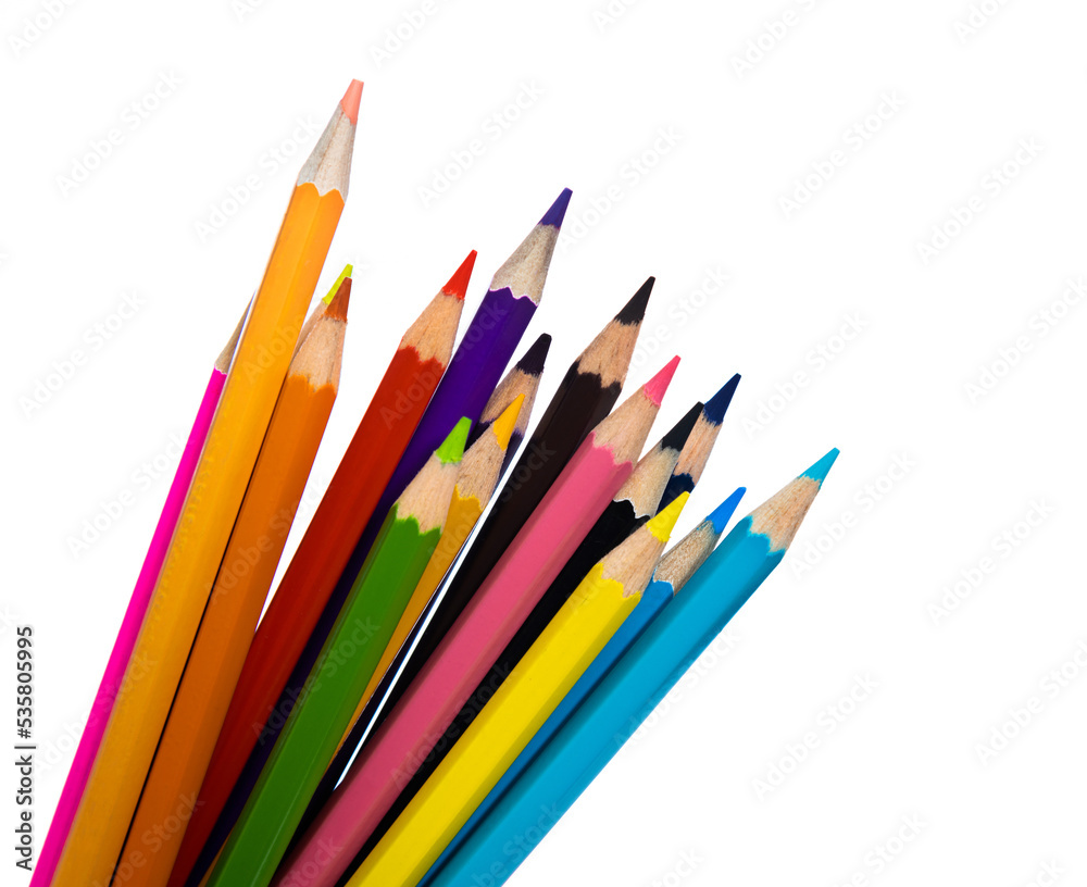 A bunch of colorful pencils on white background A bunch of colorful pencils on white background