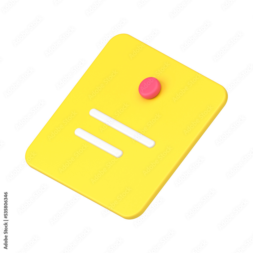 Push pin and note paper 3d icon  illustration