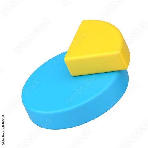 Blue yellow chart pie 3d isometric icon illustration. Badge infographic analysis evaluation