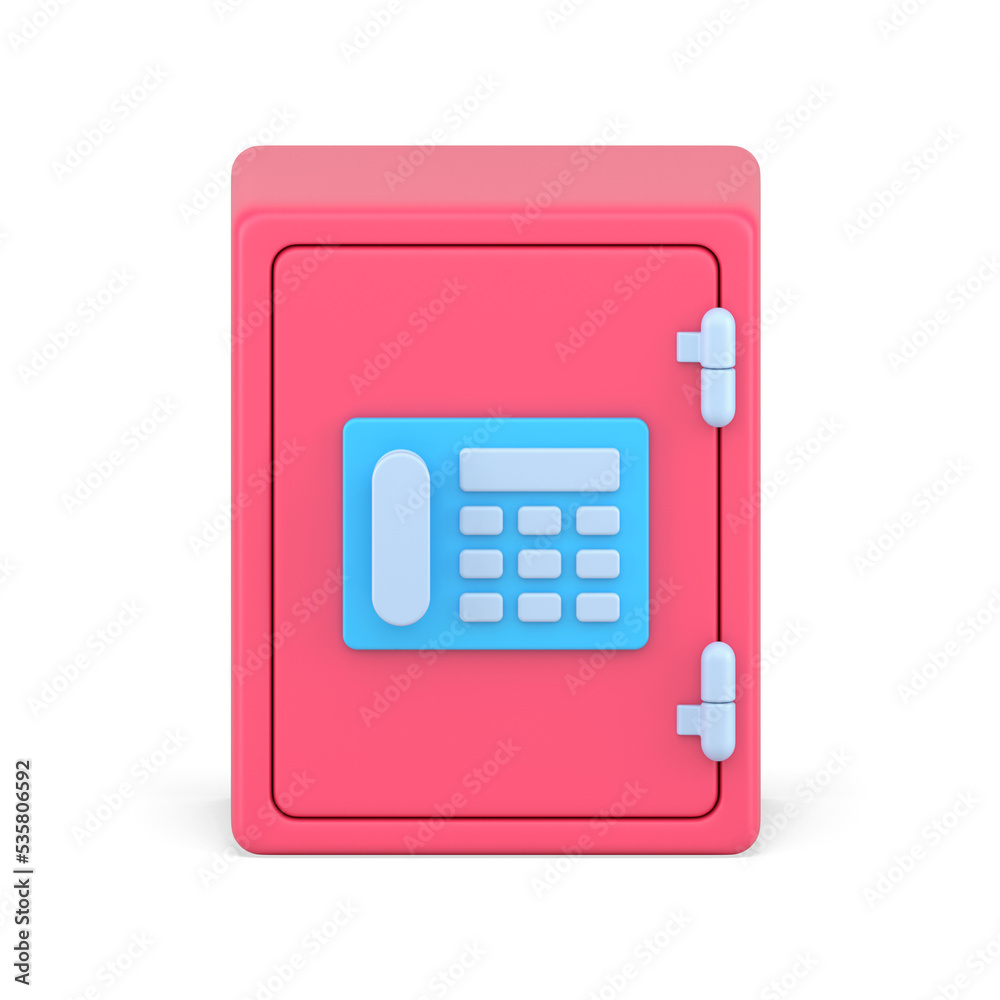 Volumetric pink bank safe 3d icon. Armored storage with combination lock and electronic panel Volumetric pink bank safe 3d icon. Armored storage with combination lock and electronic panel