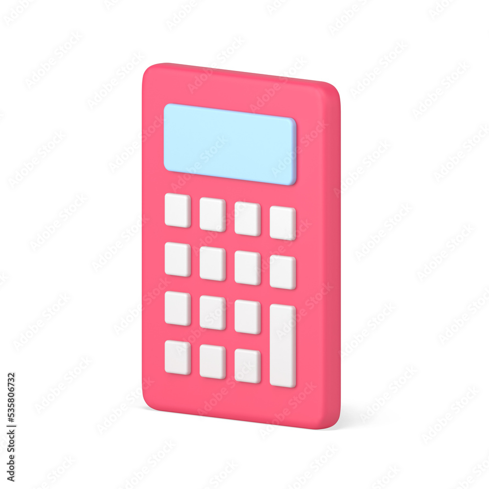 Red calculator 3d icon. Computing device with white buttons Red calculator 3d icon. Computing device with white buttons