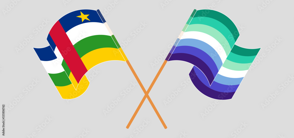 Fototapeta premium Crossed and waving flags of Central African Republic and gay men pride
