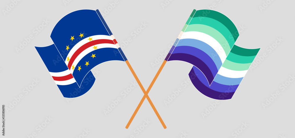 Crossed and waving flags of Cape Verde and gay men pride Crossed and waving flags of Cape Verde and gay men pride