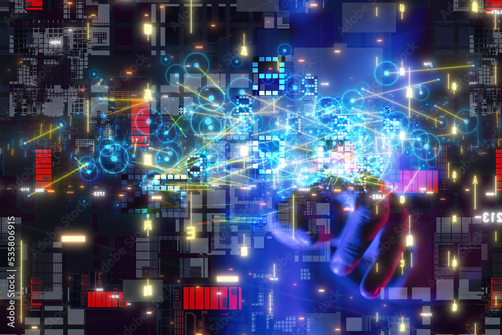 Neural network 3D illustration. Big data and cybersecurity Neural network 3D illustration. Big data and cybersecurity