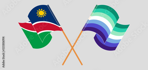 Crossed and waving flags of Namibia and gay men pride
