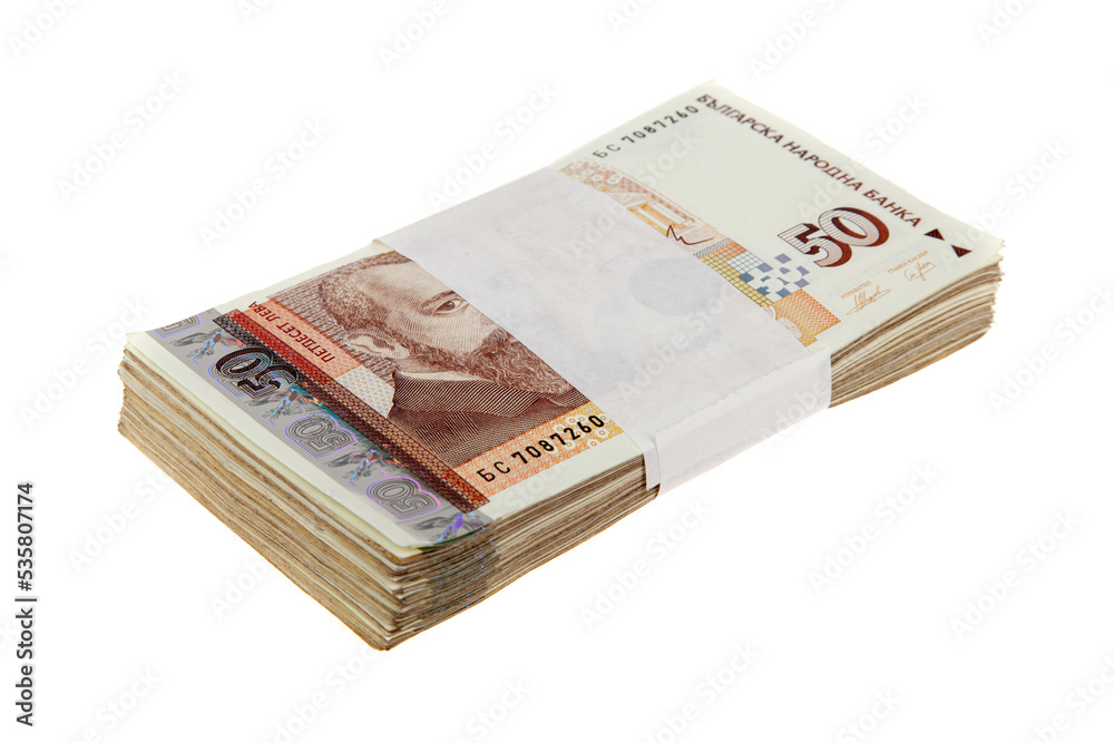 Stack of bills, bulgarian money. Bulgarian currency banknotes 50 leva, BGN. Finances concept Stack of bills, bulgarian money. Bulgarian currency banknotes 50 leva, BGN. Finances concept