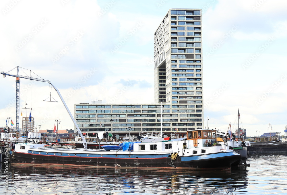 Amsterdam Oude Houthaven Modern Architecture and Houseboat, Netherlands