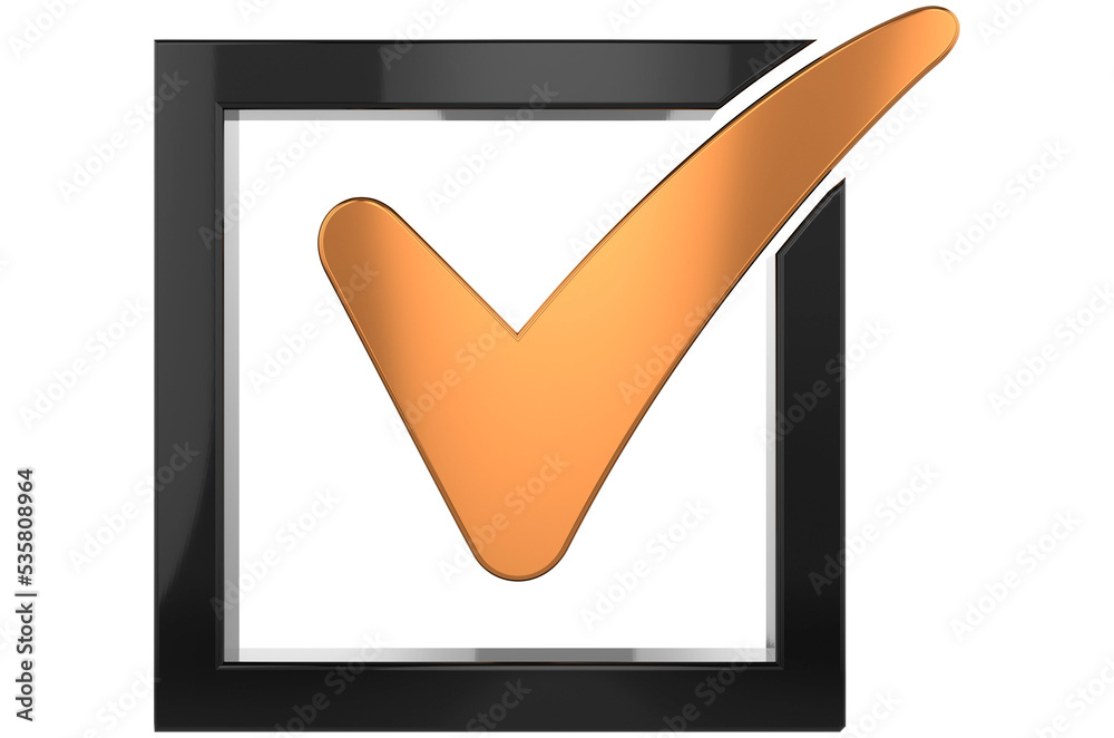 3D render check mark symbol icon golden, transparent, PNG Stock ...