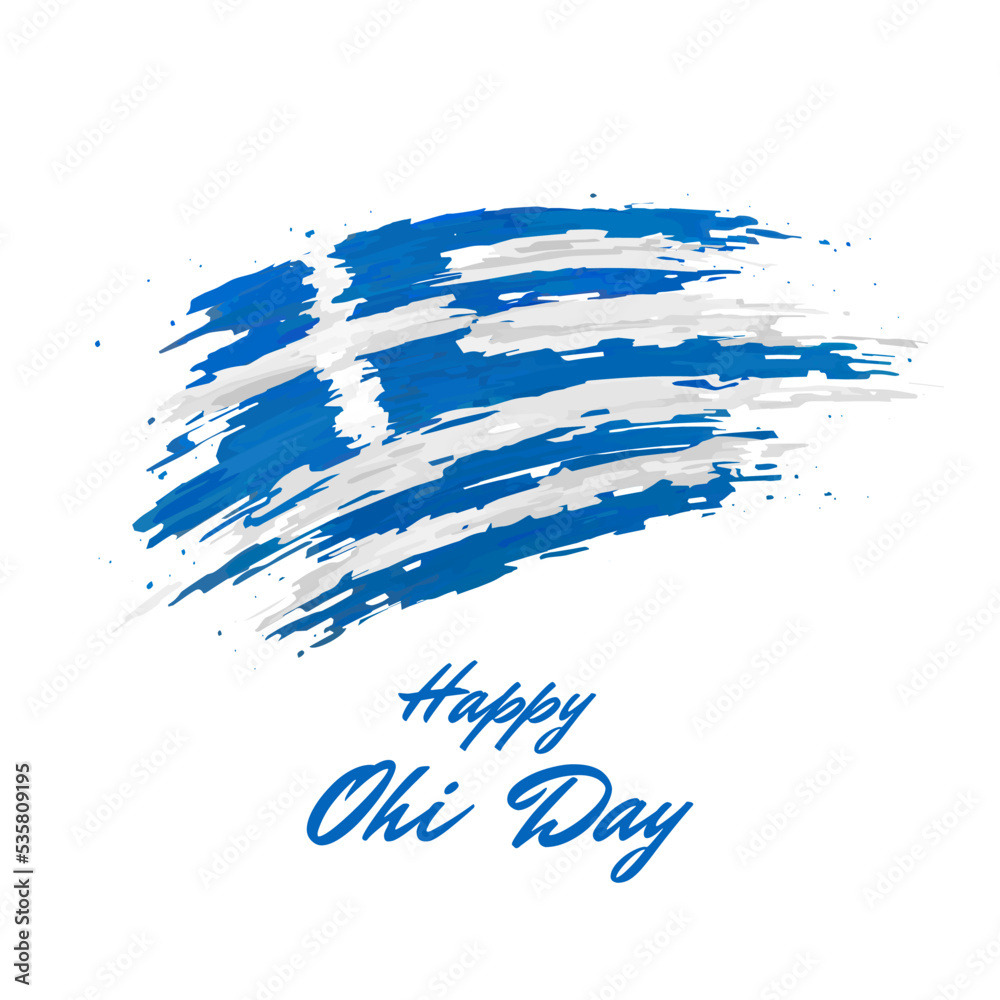 October 28, greece ohi day, vector template. Greek flag painted with brush strokes on light background. Greece national oxi holiday october 28th. Happy ohi day greeting card
