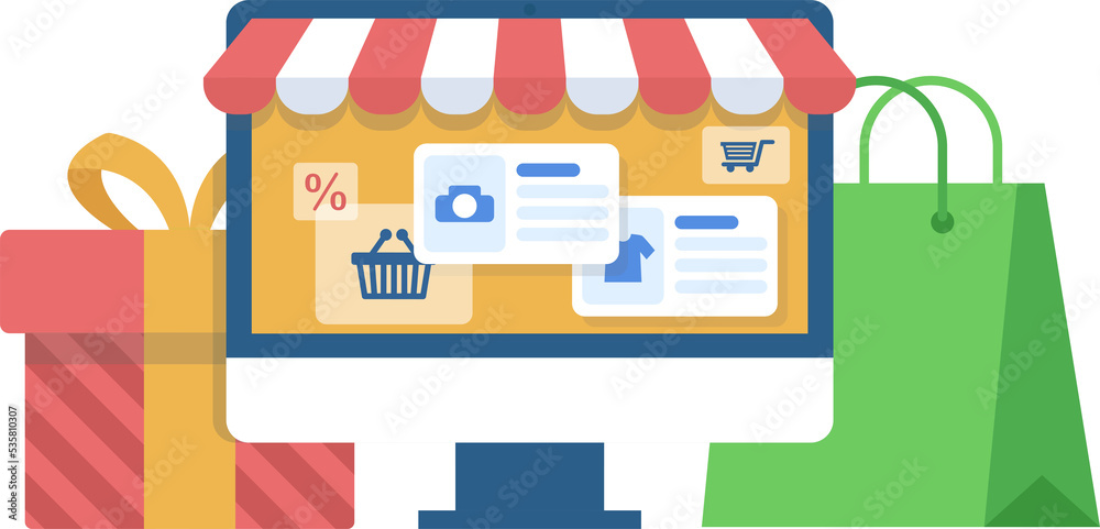 Fototapeta premium Online Shopping,Online Marketing vector illustration. Internet business process,Mobile marketing , e-marketing