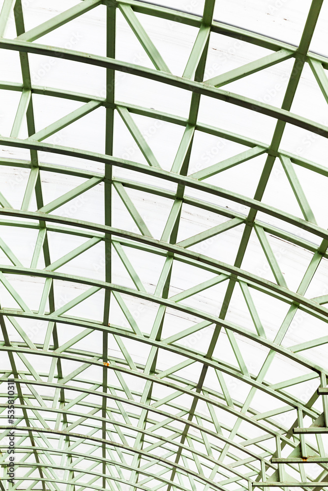 Fototapeta premium Green arched steel frame and polycarbonate roof