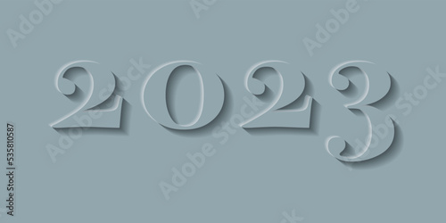 2023 year number. 3d effect digits. Paper cut style. Vector illustration.