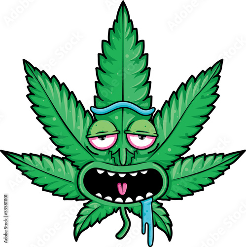 Cannabis leaf icon. Green silhouette of indica sativa isolated white background. Herbal medicinal plant. Natural hemp. Addiction Smoke Drug Illegal Narcotic Marijuana Design Vector Smile sticker face