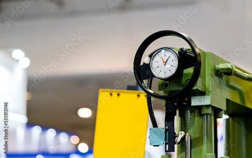 Close up of manometer on hydraulic equipment