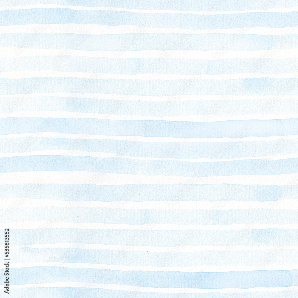 Watercolor hand painted striped background. Seamless pattern with blue stripes
