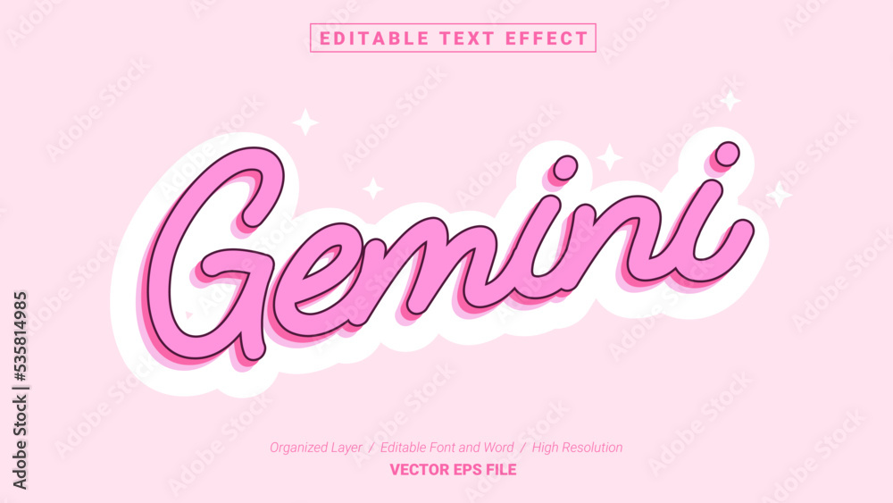 Editable Gemini Font Design. Alphabet Typography Template Text Effect. Lettering Vector Illustration for Product Brand and Business Logo.
